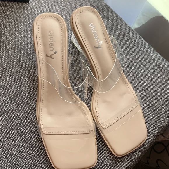 Vivianly Open Toe Clear Heels Mule Double Straps Slip On Chunky Sandal S… - Picture 14 of 17